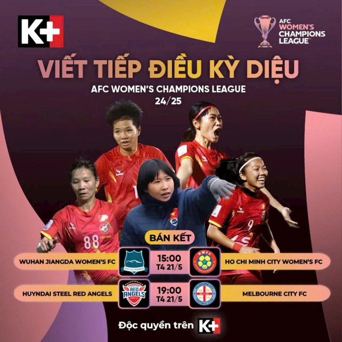 Lịch thi đấu bán kết AFC Women’s Champion League (Ảnh: K+)
